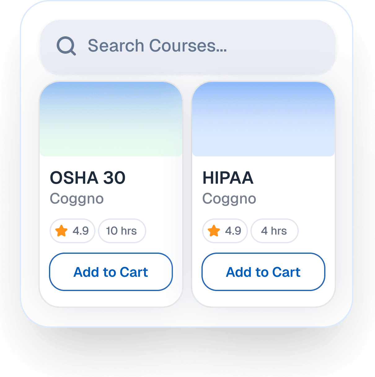 Course search and course cards preview.