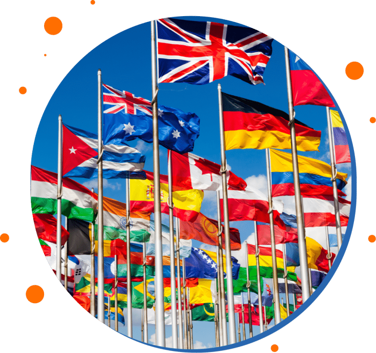 International flags flying together, marking Coggno’s global expansion