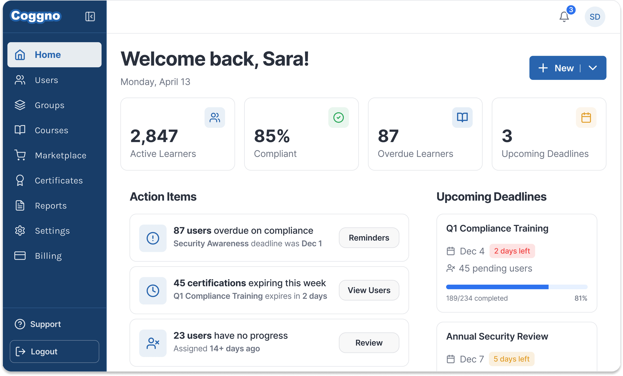 Coggno dashboard progress preview.
