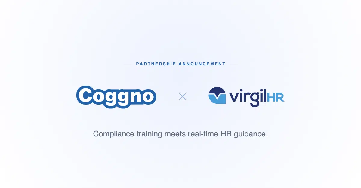 Coggno x VirgilHR partnership announcement: Compliance training meets real-time HR guidance.